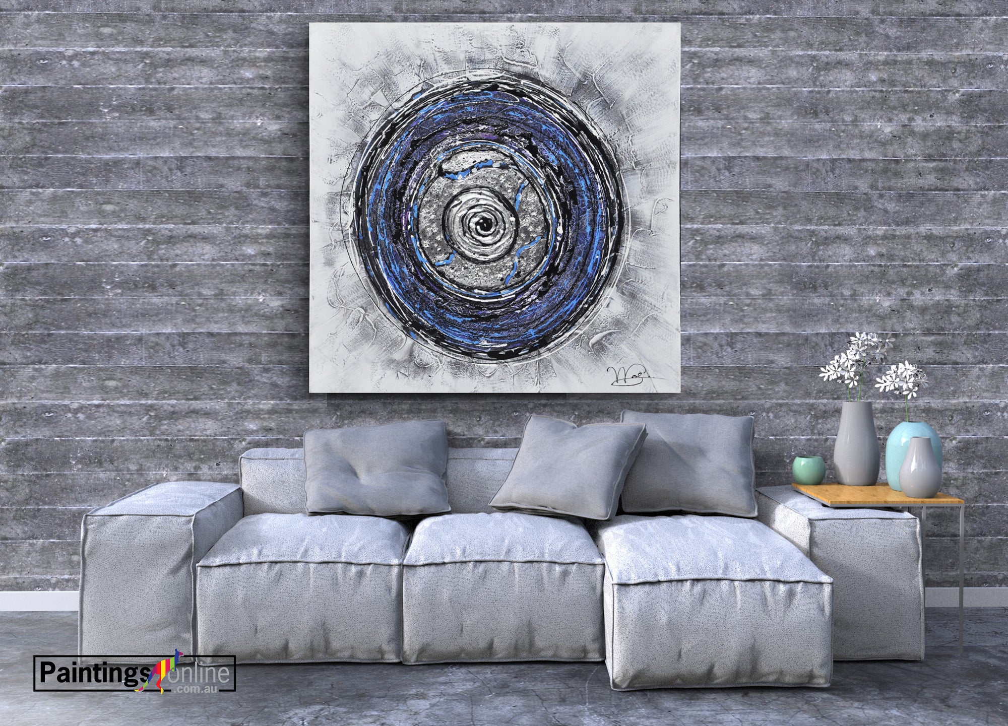 Blue Spiral Mix Media Abstract - paintingsonline.com.au