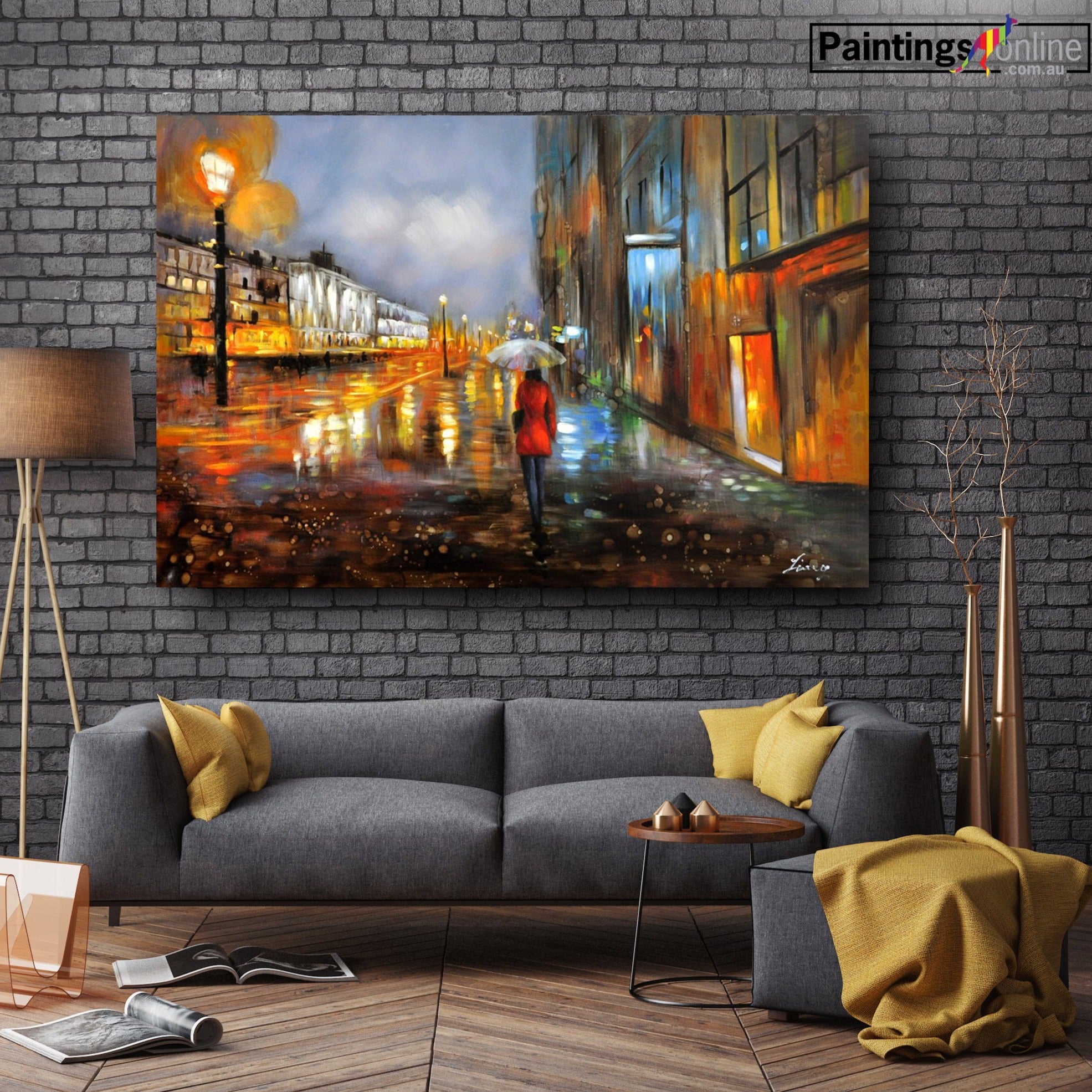 Umbrella lady Cityscape Oil Painting - paintingsonline.com.au