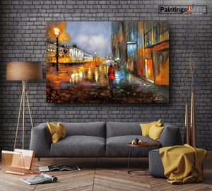 Umbrella lady Cityscape Oil Painting - paintingsonline.com.au