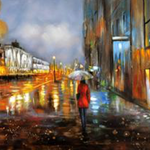 Umbrella lady Cityscape Oil Painting - paintingsonline.com.au