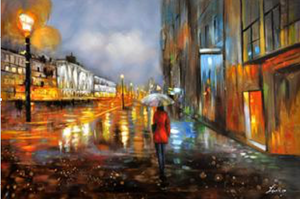 Umbrella lady Cityscape Oil Painting - paintingsonline.com.au